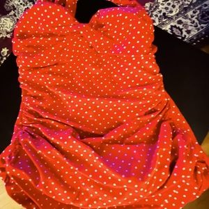 Red and White Poked Dotted Womens XL SwimSuit